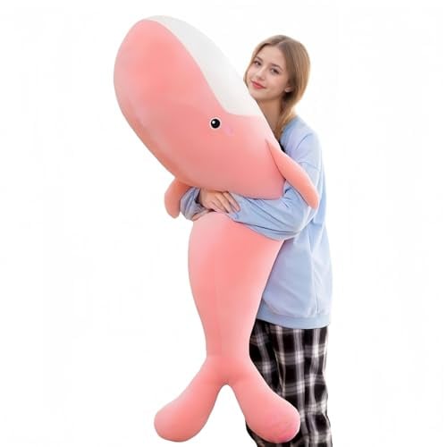 Xiyocadt XXL Wal Kuscheltier – Weiches Plüschtier Wal, Großes Stofftier zum Kuscheln, Riesiges Körperkissen, Niedliches Wal Schmusekissen für Kinder & Erwachsene, Geschenk Jungen Mädchen (Rosa,85CM)