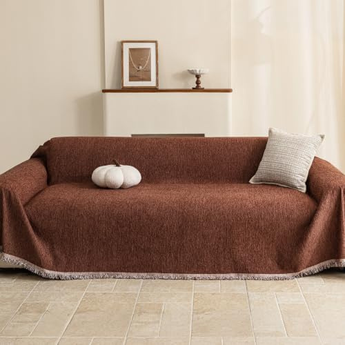 VIVICOZY Sofa überzug Kratzschutz Sofa Katze,Couch überzug 2/3 Sitzer | Chenille Couch überwurf,Sofa überwurfdecke,Sofaschoner Hund & Sofaschutz Katze,Sofa Bezug für Wohnzimmer Terrakotta 180x300cm