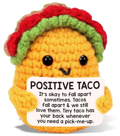 Tastetreasure Positiver Mutmacher Häkelpuppe, Mini Lustige Handgemachte Strick-Figur mit Motivationskarte, Süßes Emotional Support Geschenk für Freunde, Kreative Büro Deko, Taschenumarmung