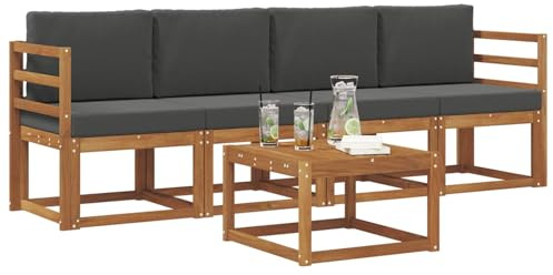 vidaXL Outdoor-Sofagarnitur mit Kissen 5 pcs Natur und Anthrazit, Garten-Sektionalsitz, Moderne Außenmöbel, langlebige Lounge, entspannte Terrasse für alle