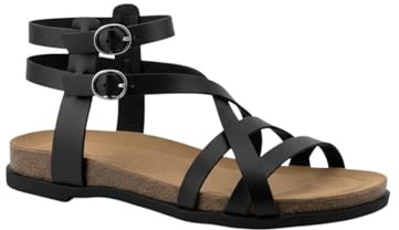 MODELISA - Sandalias Planas de Mujer, Estilo Gladiador con Tiras Cruzadas, Sandalia Romano con Doble Hebilla Ajustable (Negro, Sistema tallas calzado EU, Adulto, Mujer, Números, mediano, 38)