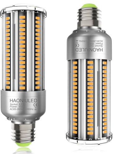 HAONIULED Superhelle LED 35W Warmweiss 3000K 4000LM Mais Birne E27 Lampe Entspricht Glühbirnen 300W, Edison Schraube Nicht Dimmbar, 2er-Pack