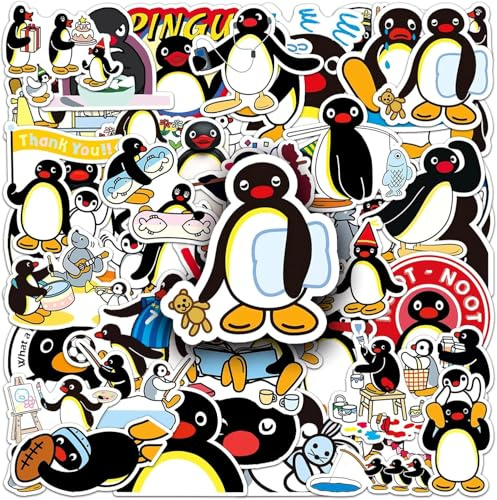 Pack of 50 Pingu Stickers, Cute Waterproof Vinyl Penguin Cartoon Decals for Laptops, Water Bottles, Skateboards, Luggage, Bikes, Cars, Phones & Fridges – Fun Gift for Kids & Adults