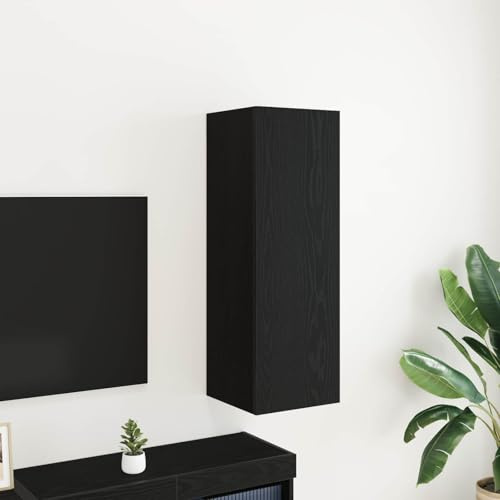 Ziaphsol Meuble TV Mural Chêne Noir 30,5 x 30 x 90 cm Bois d'ingénierie Support écran Contemporain pour Salon et séjour avec Porte et étagères