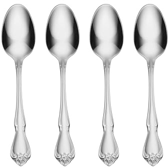 Oneida True Rose Teaspoons Silverware Set for 4, Flatware | Mirror finish, dishwasher safe | cutlery set for kitchen and dining, utensil set, kitchen gifts for women, heavy duty