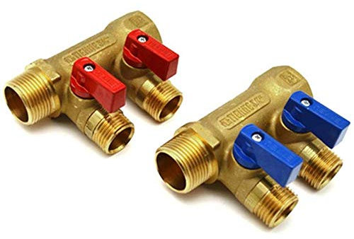Tiemme COLLETTORE NINO GIALLO C/VALVOLA A SFERA DA 3/4 x 16 2 VIE - 3/4 x 1/2 x 16