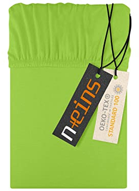 npluseins Jersey Spannbettlaken 100% Baumwolle, 70x140 cm, Apfelgrün | Öko-Tex Standard 100, hautfreundlich, atmungsaktiv, elastischer Rundumgummi, faltenfreier Sitz, formstabil, strapazierfähig