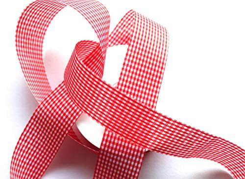 CaPiSo® Karoband Vichy Geschenkband Landhaus Schleifenband Vichykaro Dekoband (Rot, 25m 40mm)