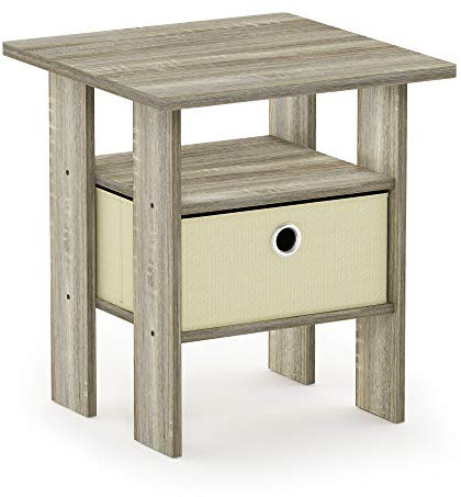 Furinno Andrey Side Table, Nightstand with Bin Drawer, Sonoma Oak/Ivory