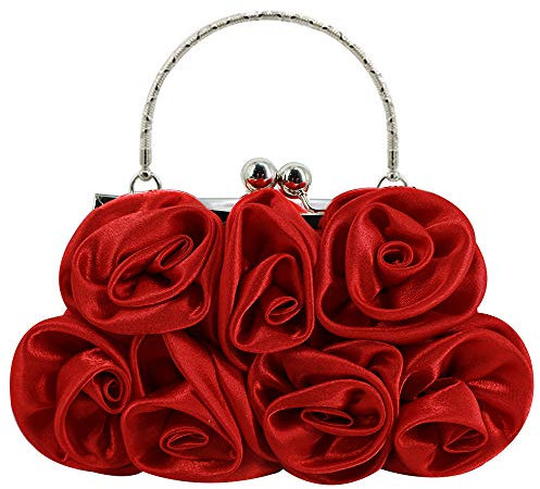 Buddy - Pochette da donna a forma di rosa, in morbido raso, borsetta da polso per festa di nozze, Z-hot Rose Fiore, Taglia unica