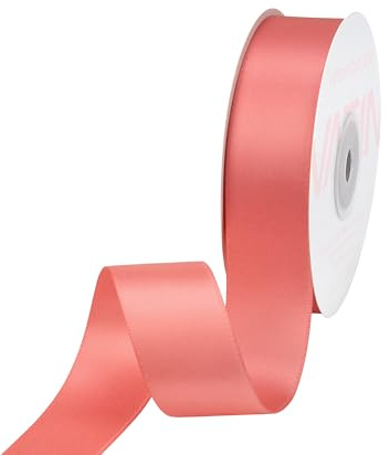 VATIN 25mm Double Faced Polyester Satin Ribbon Light Coral - 23 Metre/Spool, Perfect for Wedding, Wreath, Baby Shower,Packing and Other Projects