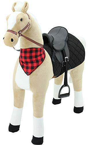Sweety Toys 12237 Plüsch Stehpferd Sicherheit ! stabiles Robustes XXL Riesenpferd Höhe 125 cm Pferd Reitpferd mit Stahlunterbau mit zusätzlichem Reitsattel mit Steigbügeln