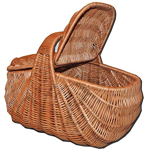 ForYourProtection Großer Einkaufskorb Picknickkorb Weidenkorb Autokorb Weide Korbwaren Korb mit/ohne Einlage kariert Weiss/braun (Braun - mit Deckel)
