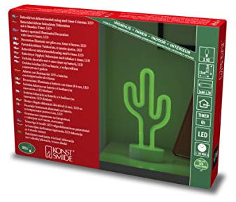 LED Schlauchsilhouette Kaktus mit 6h Timer, 90 grüne Dioden, batteriebetrieben, Innen, Batterie: 3 x AA 1,5V (exkl.), 3075-900, weiß