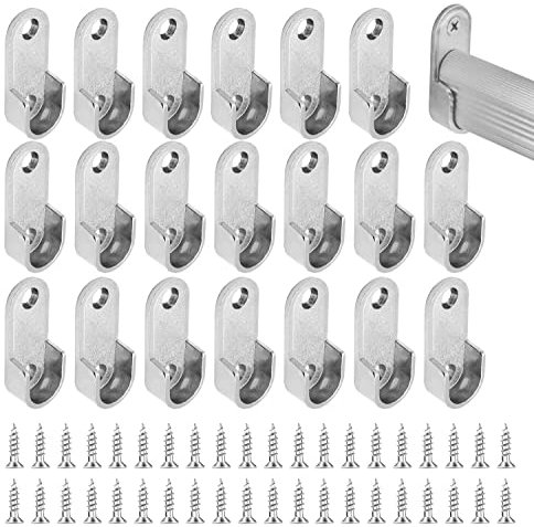 Wardrobe Bracket, Oval Wardrobe Hanging Rail Rod Pole Socket, Wardrobe Pipe Bracket, Stainless Steel Rod Socket Flange Wall Mount Hanging Rail End Supports, for Closet Curtain 16mm(20Pcs)