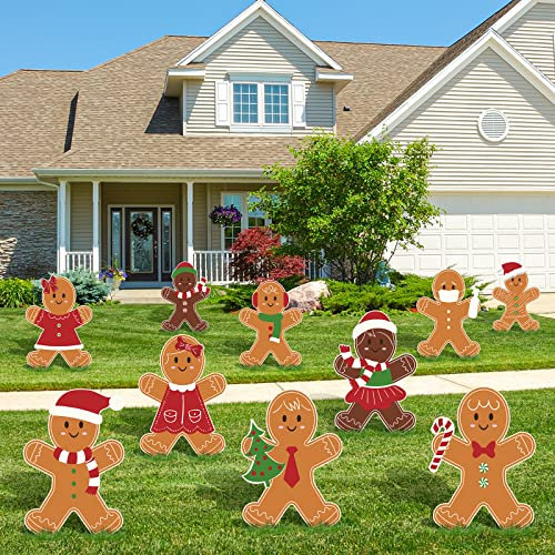 AnyDesign Lot de 10 panneaux de Noël avec piquets – Bonhomme en pain d'épices et autres motifs de vacances pour pelouse, terrasse, allée
