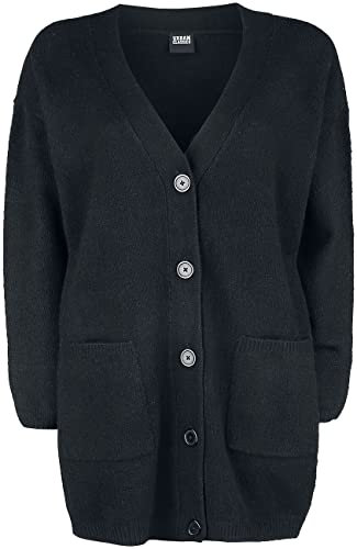 Urban Classics Damen Ladies Chunky Fluffy Knit Cardigan Strickjacke, Black, XXL