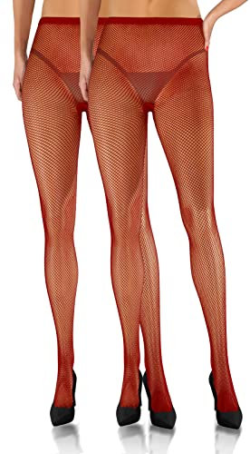 Sesto Senso 2 pares de Medias de Rejilla de Malla Pequeño Para Mujer Parte de Bragas de Rejilla de Cintura Alta Burdeos 1/2 XS/S Bordo