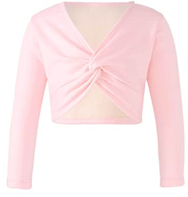 FEESHOW Kinder Mädchen Ballett Wickeljacke Langarm Wärme Samt Fleece Ballettjacke Gymnastik Tanz Strickjacke Pullover Top Ballettkleidung Rosa 146-152