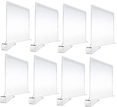 Homtone Set mit 8 Acryl-Regalteiler für Schränke, durchsichtige Regaltrenner, Schränke, Regalaufbewahrung und Organisation ohne Bohren Holz-Regalteiler