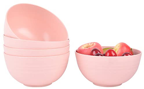 IDISON 5PCS Cereal Bowls Pasta Bowls, 24 OZ Unbreakable Bowls Lightweight Durable Snack Bowls Dishwasher & Microwave Safe Bowls for Rice, Soup, Fruit(Pink)