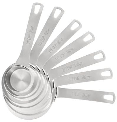 Chef Pomodoro - Tasse et Cuillère Mesure de Cuisine - Lot de 7 Cuillère Doseuse en Acier Inoxydable - Tasse a Mesurer, Doseur Cuisine et Pâtisserie, Measuring Cups pour Ingrédients Secs ou Liquides