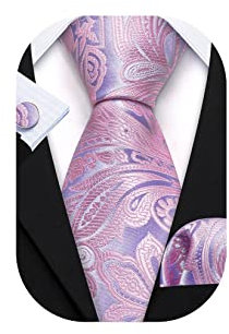 Barry.Wang Tie Pocket Square Cufflinks for Men Set Designer Ties Paisley (Pink Floral)