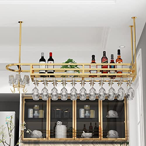 V3VOGUE Deckenregal Regale Weinglashalter, 100cm 150cm Edelstahl Weinregale Mit Gläserschiene, Decke Weinflaschenhalter, Verstellbare Höhe Gläserhalter Zum Aufhängen, Platz Sparen