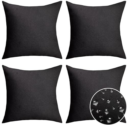 Home Brilliant Black Cushion Cover Pack of 4, Outdoor Seat Cushions Waterproof, Soft Linen Cushion Covers for Tent Bench Couch Indoor Halloween Decor, 18inch, 45 x 45 CM, Black