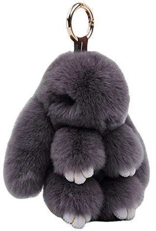 YARKIM Porte-clés en forme de lapin en fourrure avec pendentif Rex Lapin, gris, Taille Unique