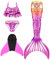 NAITOKE meerjungfrauenflosse mädchen Badeanzug - Meerjungfrau Flosse Bademode mit Bikini Set und Monoflosse Mermaid Tail, 4 Stück Set
