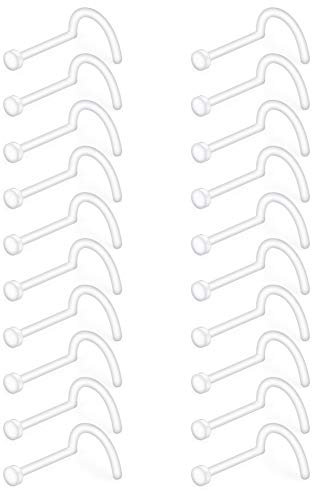 Longbeauty 20 Pcs 20 Gauge Klare Bioflex Spirale Nasenpiercing Nasenstecker Ohrstecker Flexible Nase Screws Piercing Nasen Lippen Ohr Retainers Körperschmuck, S-förmig