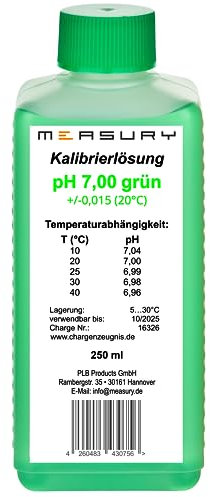 Measury pH Kalibrierlösung 7.00, hergestelt in Deutschland - 250 ml pH Pufferlösung, Eichlösung Kalibrierflüssigkeit Eichflüssigkeit