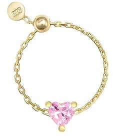 IMINI Love Heart Link Chain Ring for Women Girls 925 Sterling Silver Gold Plated Pink Diamond CZ Crystal Opal Heart Finger Band Promise Engagement Rings Statement Ring Dangle Coin Adjustable (Pink)