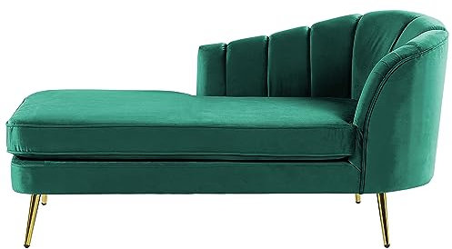 Beliani Chaiselongue Samt grün rechts mit Lehne Muschelform Metallbeine Gold Glam Allier