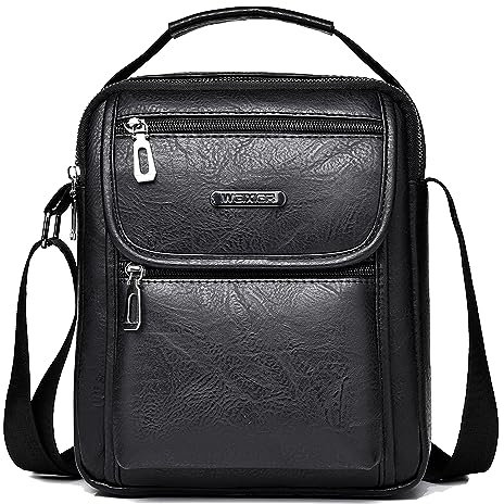 A-QMZL Umhängetasche Herren Schultertasch Crossbody PU Lede Herrentasche Vintage Umhängetaschen Handytasche Messenger Bag Umhängen Tasche Man Bag (schwarz)