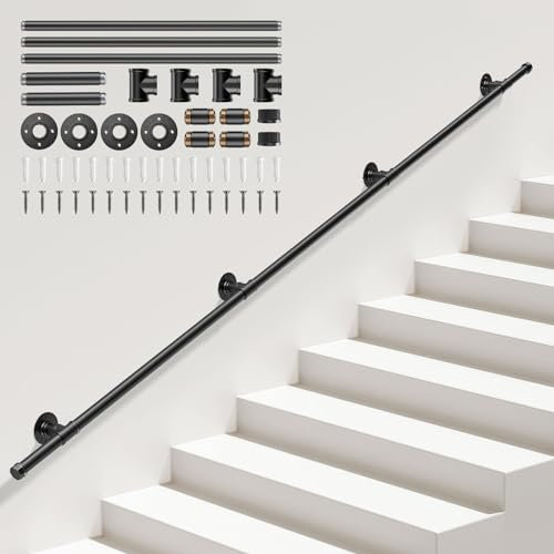Sunowl Main Courante pour Escalier, 3M Rampe d'escalier Intérieur Extérieur, Antidérapante Rampe Escalier Galvanisé pour Escaliers, Cuisine, Salle de Bain, Jardin