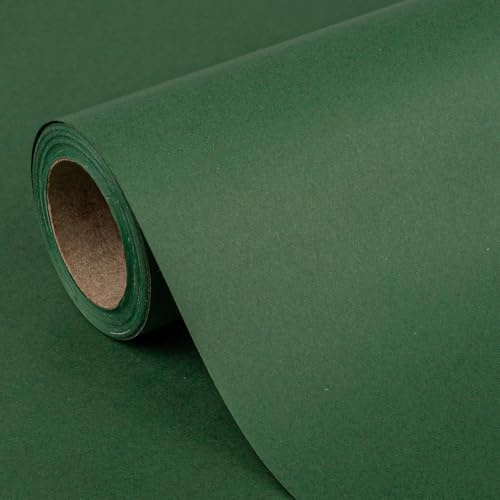 Flyhill Papier cadeau vert foncé - 43,2 x 10 m par rouleau - Papier kraft de couleur unie pour Noël, anniversaire, vacances, mariage, Thanksgiving