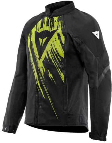 Dainese - Air Graphics Tex Jacket, Chaqueta de Moto de Verano, Ventilada y Ligera, con Protectores Suaves en Hombros y Codos, Hombre, Negro/Amarillo Fluo Asfalto, 44