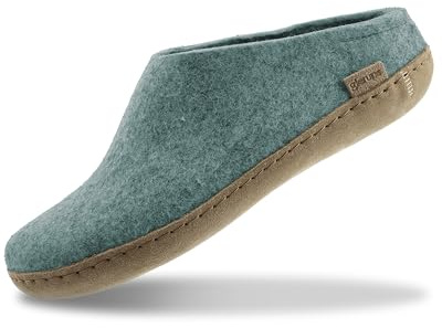 GLERUPS Slip On Slippers Women and Men (Size 8) | Blue Unisex Slip-on Wool Slippers with Leather Sole | Comfy Slippers Women Men | Cosy Gents and Ladies Slippers