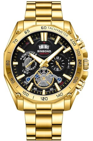 Avaner Uhren Herren Tourbillon Kalender: wasserdichte Armbanduhr Analoger Quarz Uhr mit leuchtende Zeiger Skala Edelstahlarmband Home Business Herrenuhr für Männer