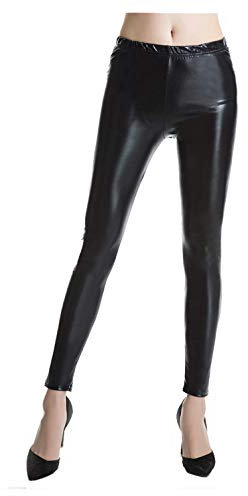 Glanz Leggings Damen-Metallic Leggings Damen-Leggings Silber Metallic Glänzende Flüssigkeit Metallisch hoher Taille Strecken-Leggings Lack Leder Leggings Schmale Passform Karneval Kostüm