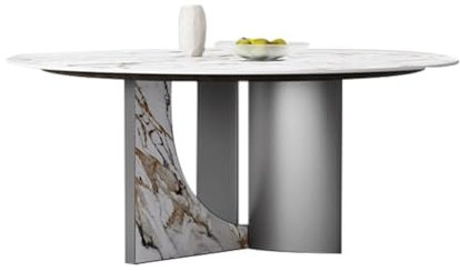 FAITHFULLY Küchentische 47-Zoll-Rundtisch aus Schiefer mit Drehteller, Heim-Esstisch, Spieltisch, Balkon-Couchtisch, Diskussionstisch Esszimmertisch