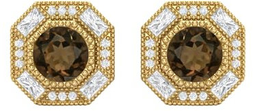 6 mm runde Form Rauchquarz 925 Sterling Silber Sechseck Minimal Minimalistische Damen Ohrstecker, Gold Vermeil