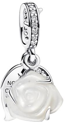 LaMenars White Rose in Bloom Double Dangle Charm für Armbänd 925 Sterling Silber Bead Women Charms Mother's Day Birthday Anniversary Jewelry for Girls Wife
