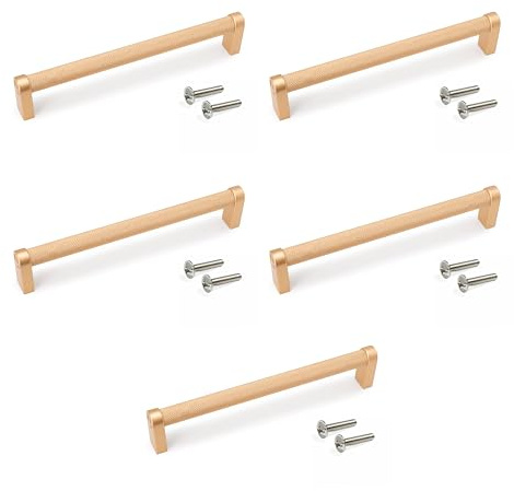 Emuca - Lot von 5 Möbelgriffe, L173mm, 160mm Achsenabstand, Aluminium, Goldfarben lackiert