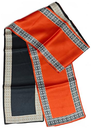 GIMIRO Satin Seidenschal Doppelschichten 150 x 16cm Krawatte Blumen Taillengürtel für Blazer, Mantel, Kleid (62# SC Scarlet - Black)