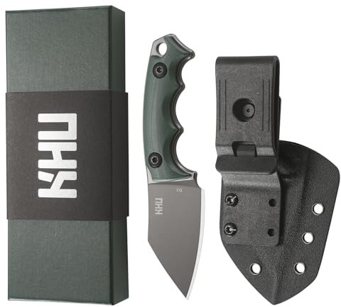 KHU Coltello a lama fissa Coltello da caccia Coltello da sopravvivenza Coltello Bushcraft D2 Acciaio G10 Handle, All'aperto caccia campeggio accessori utili regalo uomo With Kydex Sheath - 21A