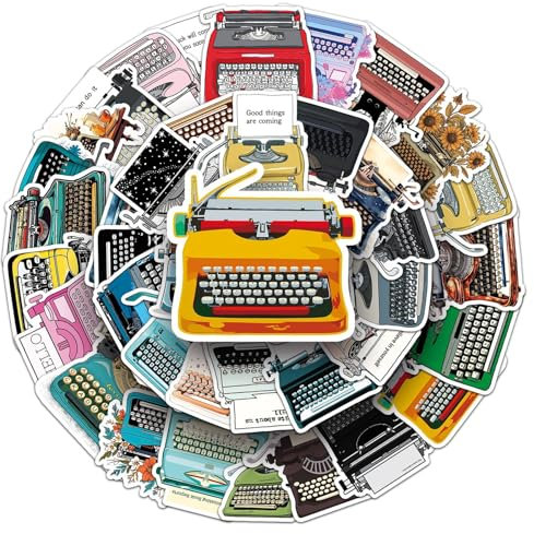 50 Stück Retro-Schreibmaschine Aufkleber Auto Laptop Telefon Gitarre Skateboard Motorrad Fahrrad Retro Typewriter Stickers Set Vinyl Wasserdicht Aesthetic Aufkleber für Jugendliche Kinder Erwachsene