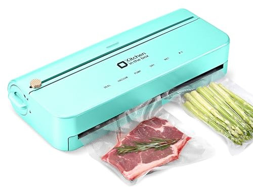 Kitchen in the box Smart Vacuum Sealer Machine with Bag & Cutter, One-Touch Food Sealing System with External Vacuum for All Preservation Needs, Includes 5M Bag Rolls, Blue